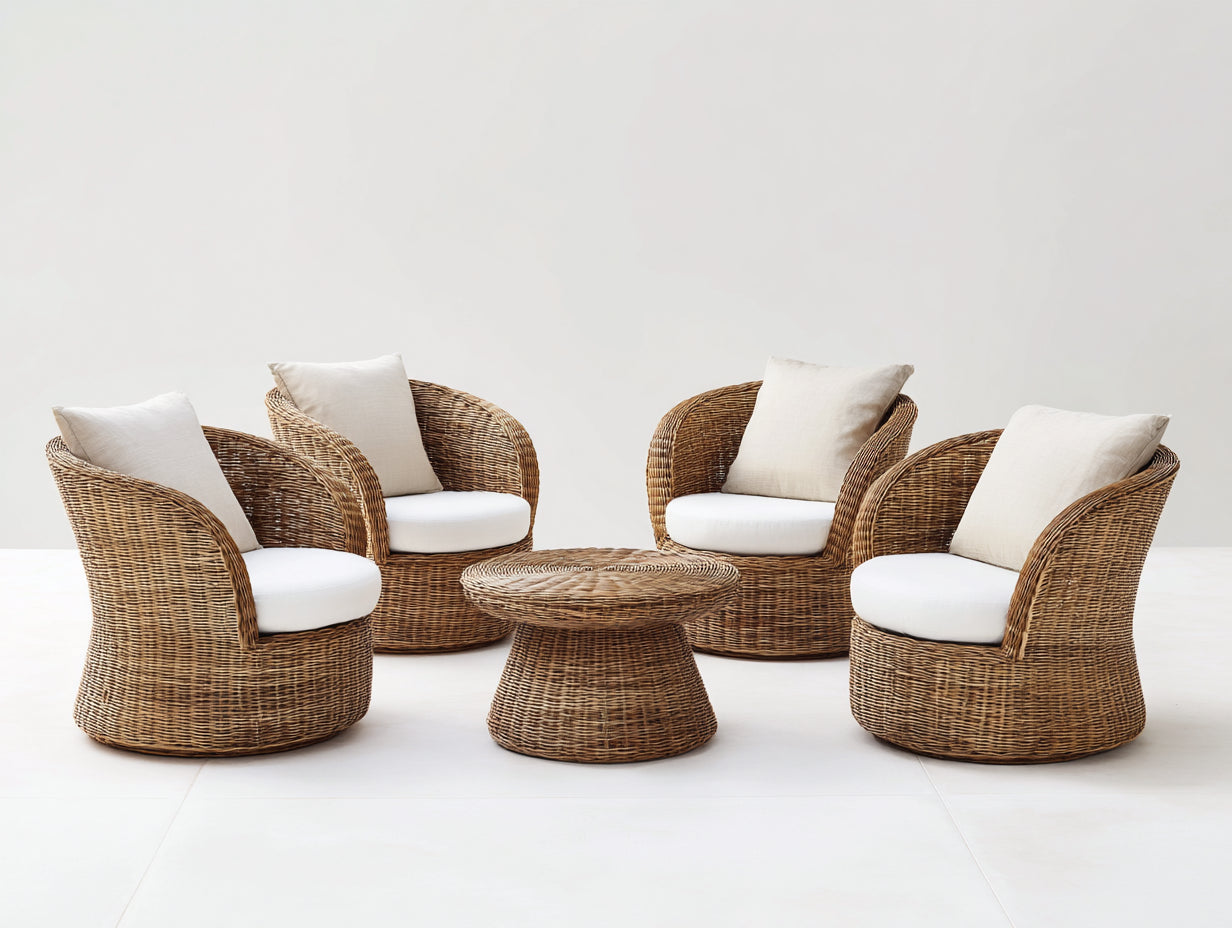 Polyrattan Gartensessel 75x78x78 cm - Rattanoptik in Braun-Weiß - 5-teilig - natürlicher Stil