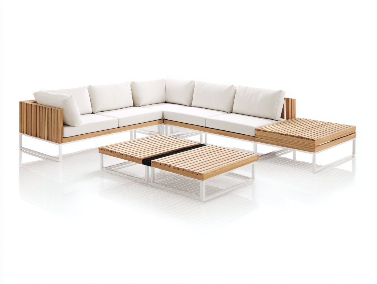 Gartensofa aus Holz und Metall 270x210x72 cm - Naturholz und Weiß - Modernes Design für Terrasse