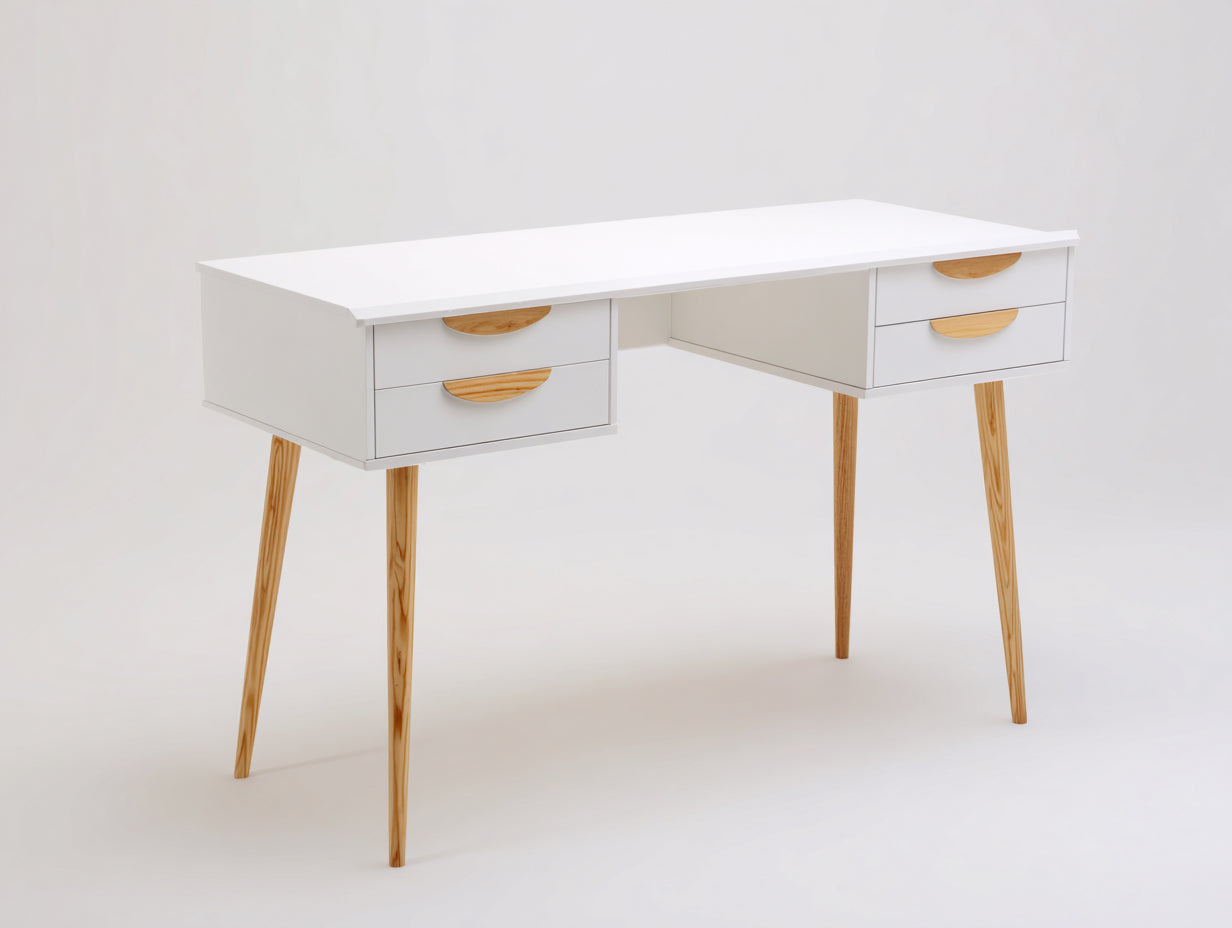 Bücherregal Schreibtisch Holzwerkstoff 140x55x76 cm weiß-natur - modernes Schubladen Design