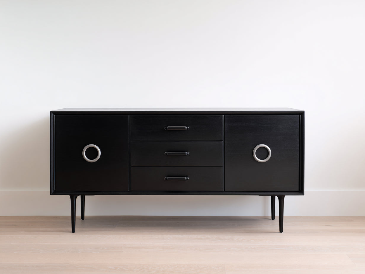 Dielenschränke 160x40x78 cm - Holzwerkstoff in Schwarz - 2 Türen und 3 Schubladen - moderner Stil