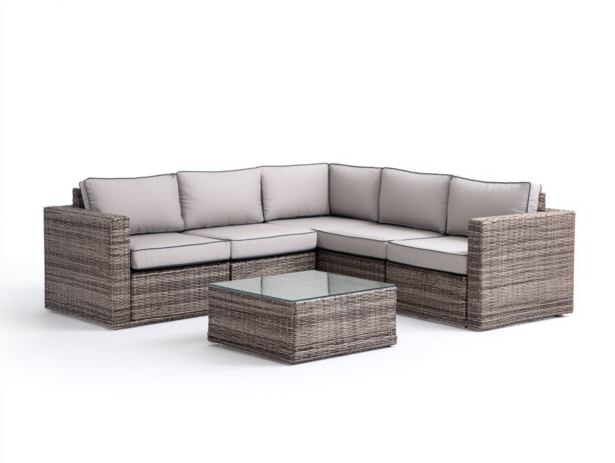 Gartensofa Set Polyrattan 245x245x78 cm - grau beige - mit Couchtisch