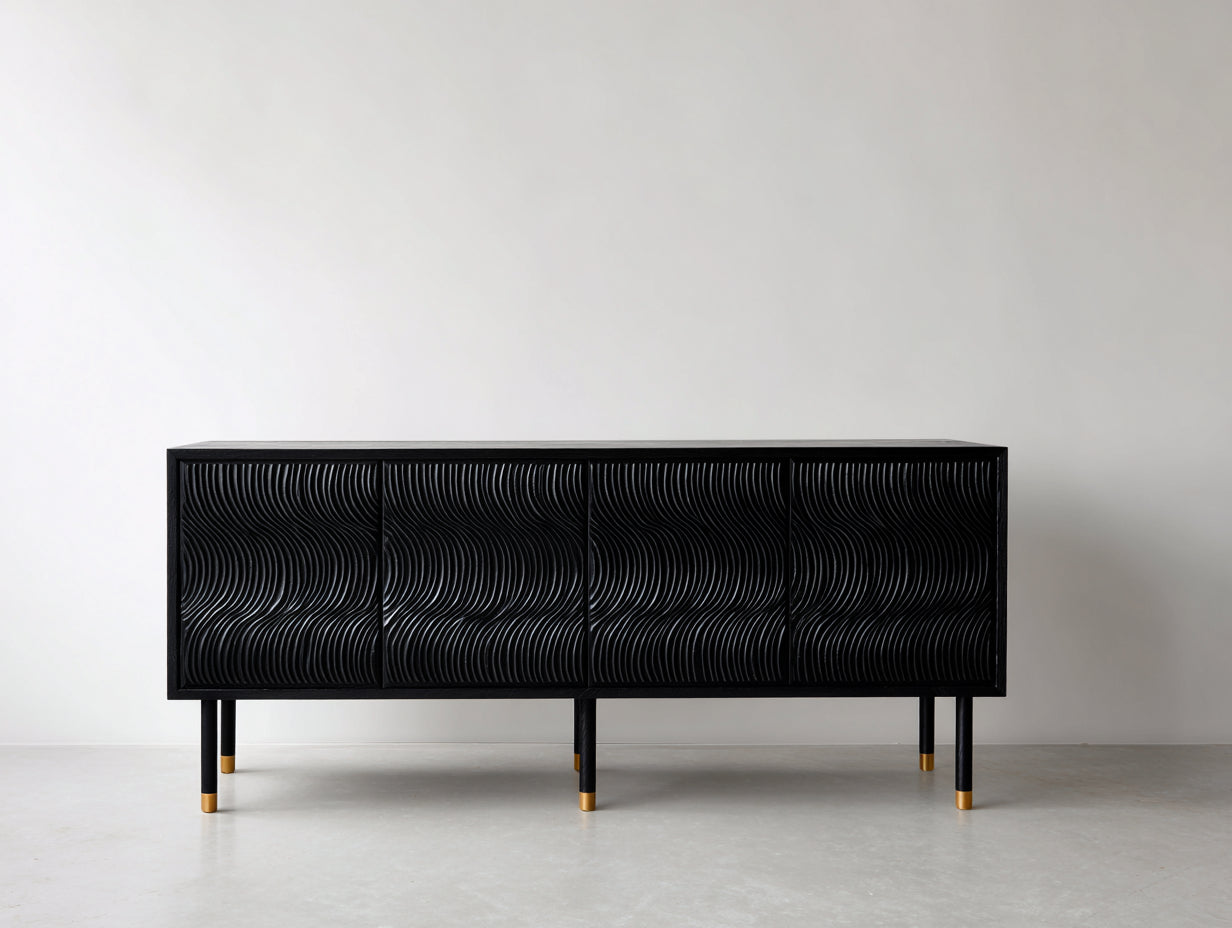 Dielenschränke Holz Metall 180x42x82 cm - schwarz gold - Wellenfront