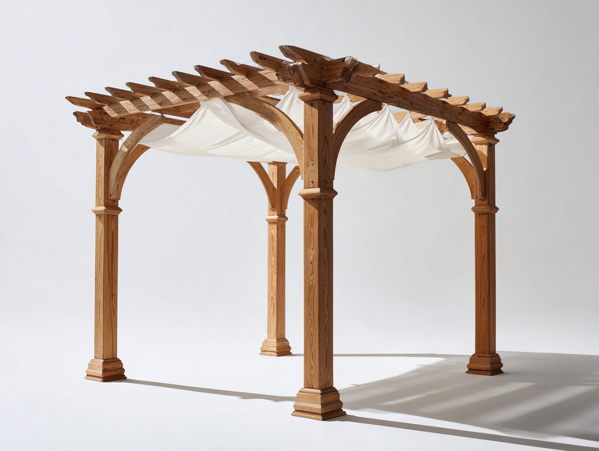 Pavillon aus Holz 320x300x265 cm - Naturholz und Weiß - Klassisches Design für Garten