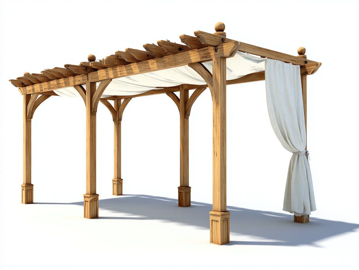 Pavillon Holz-Stoff 420x300x260 cm braun-weiß - rustikales Garten Design