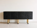 Dielenschränke 180x42x82 cm aus Holzwerkstoff - Schwarz-Goldfarben - modernes Reliefdesign