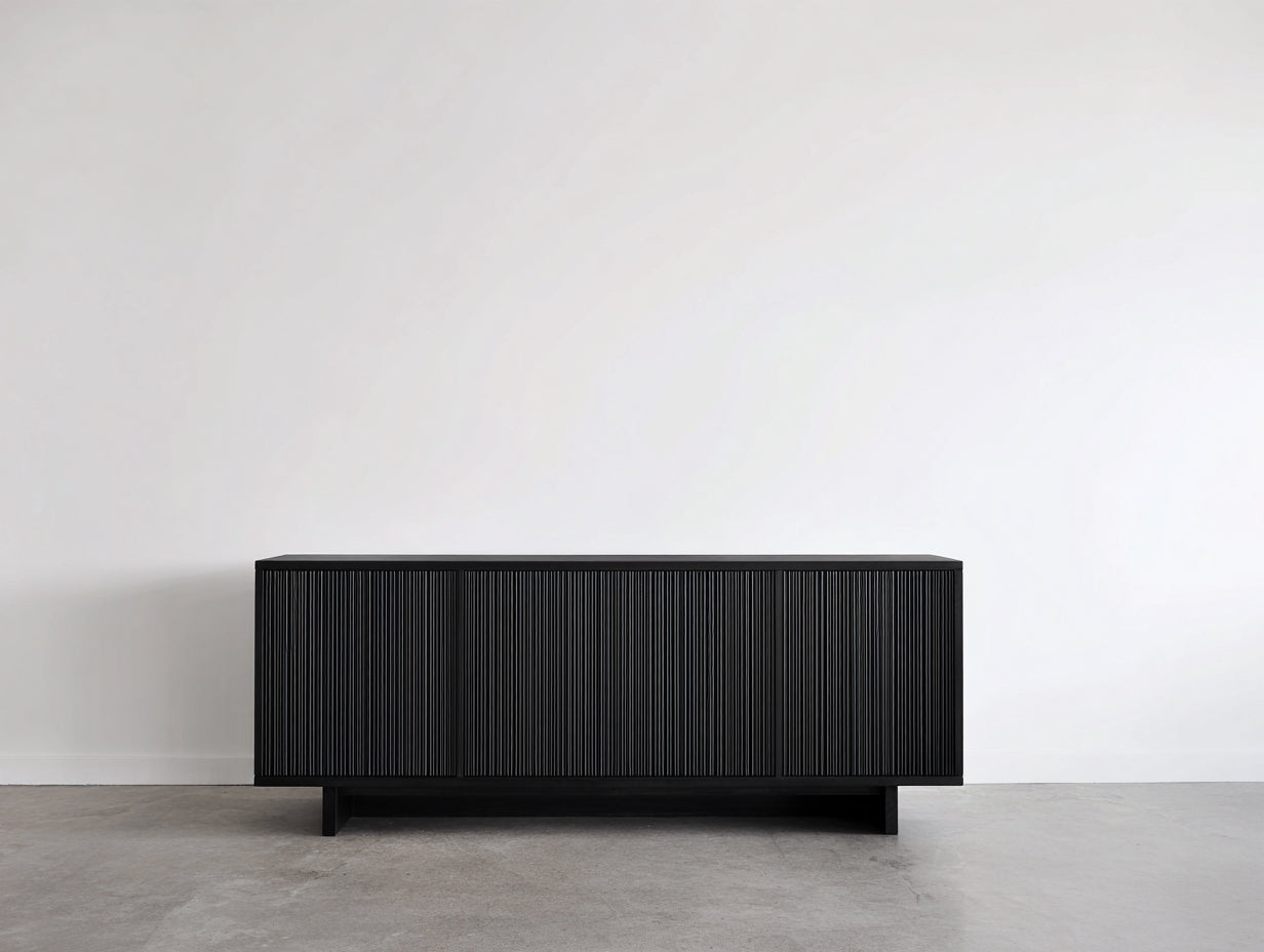 Dielenschränke Holz 160x40x75 cm schwarz - modernes geriffeltes Design
