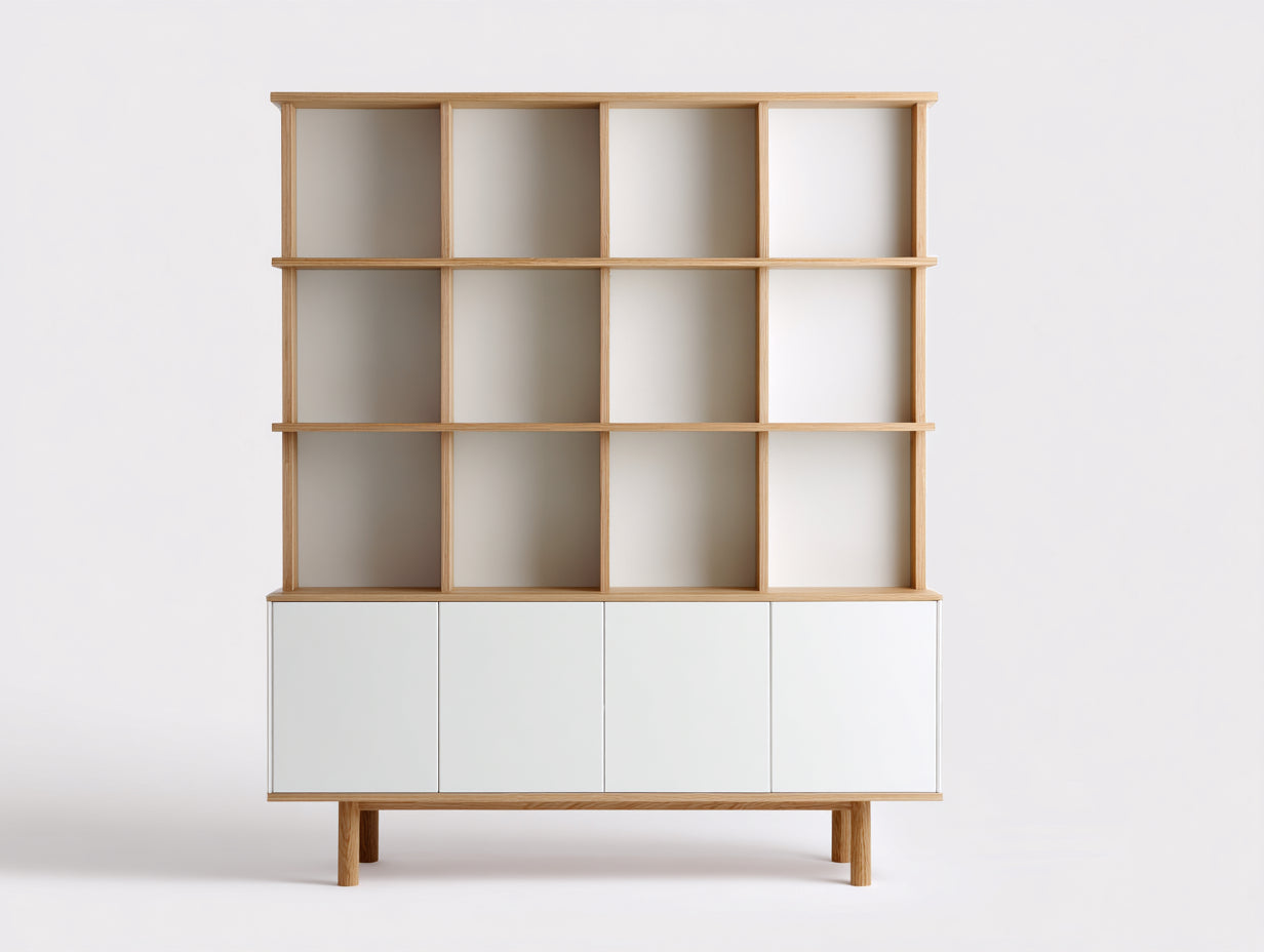 Bücherregal 120x35x180 cm aus Holzwerkstoff - Naturfarben-Weiß - moderner skandinavischer Stil