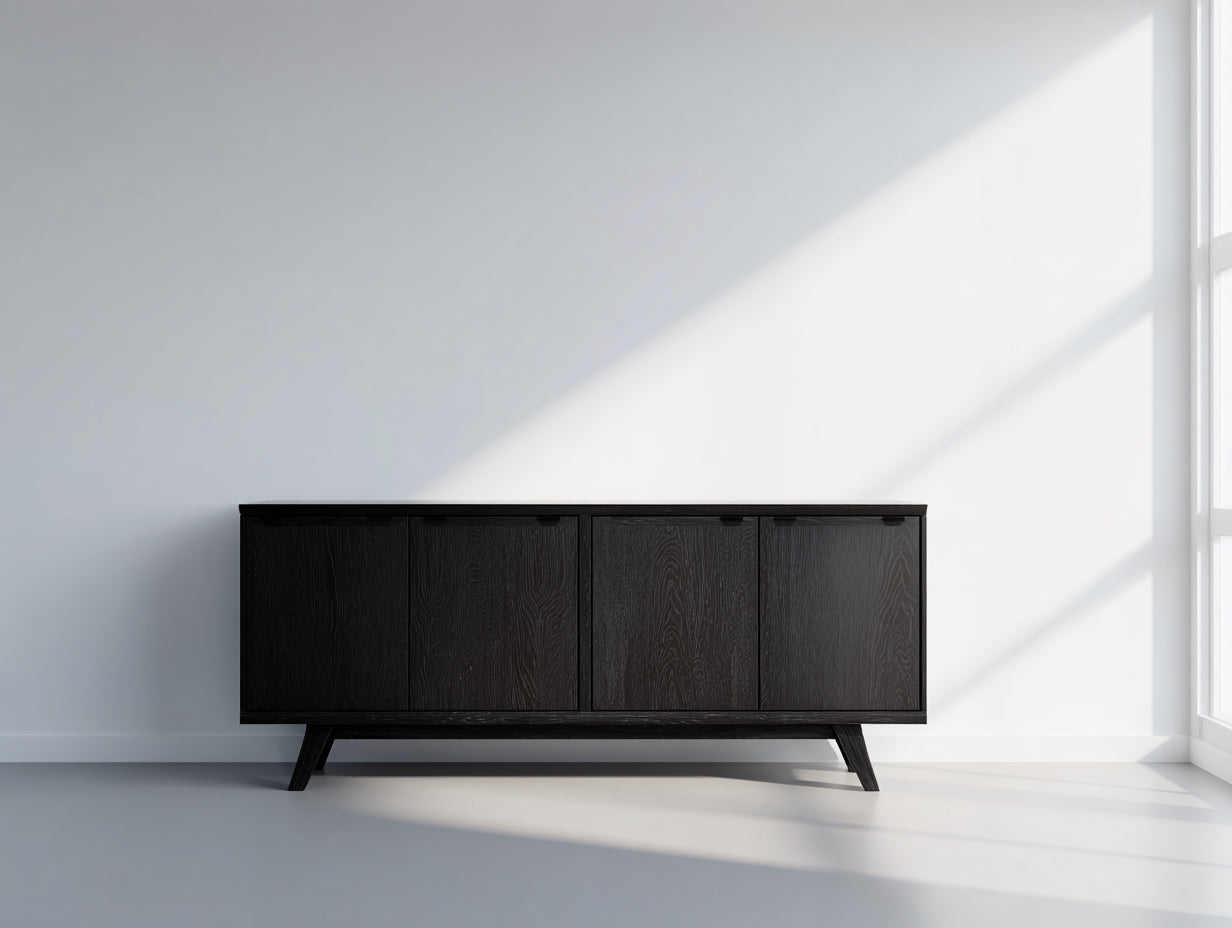 Dielenschränke 170x40x76 cm aus Holzwerkstoff - Schwarz - modernes Holzmaserungsdesign