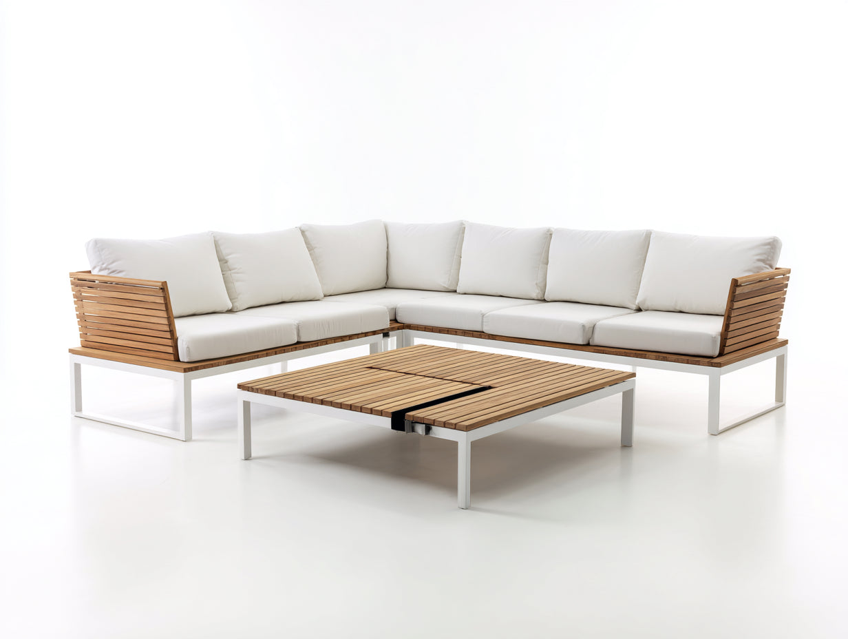 Gartensofa Aluminium Holzoptik 280x280x74 cm weiß - modernes Lounge Set