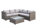 Gartensofa 240x240x75 cm aus Polyrattan und Glas - Grau-Beige - moderner Outdoor-Stil mit Couchtisch