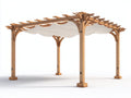 Pavillon 360x300x250 cm aus Holz und Stoff - Braun-Cremeweiß - rustikaler Gartenstil mit Stoffdach