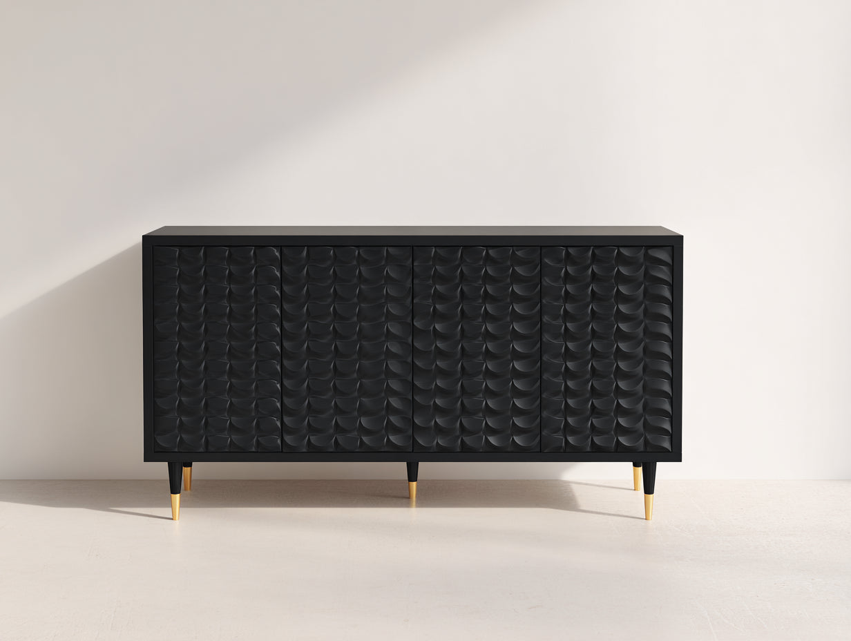 Dielenschränke 180x42x82 cm aus Holzwerkstoff - Schwarz-Goldfarben - modernes Reliefdesign